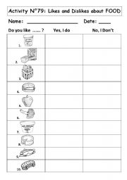 English Worksheet: LIKES AND DISLIKES ABOUT FOOD