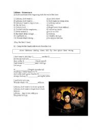 English Worksheet: SONG LITHIUM BY EVANESCENSE