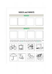 English worksheet: Needs and Wants