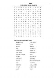 English Worksheet: Cambodia Word search
