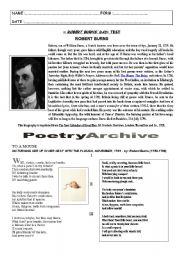 English Worksheet: robert burns and his poetry : test (Special Days - step 22 : Robert Burns Day)