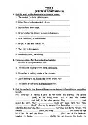 English Worksheet: PRESENT CONTINUOUS TEST