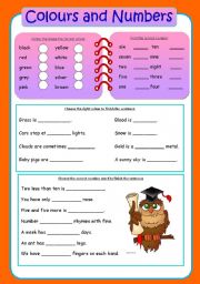 English Worksheet: Colours and numbers