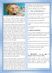 English Worksheet: TEENS LIFE /BODY IMAGE-THE NEW ADDICTION: PLASTIC SURGERY-+SPEAKING