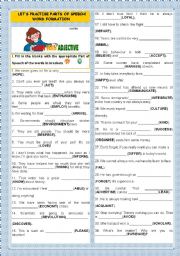 English Worksheet: LETS PRACTISE PARTS OF SPEECH-WORD FORMATION