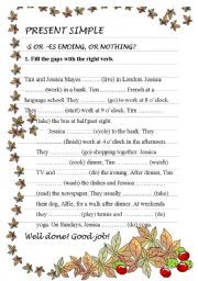 English Worksheet: PRESENT SIMPLE Verb endings (-s or -es or nothing)