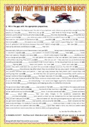 English Worksheet:  TEENS/FAMILY LIFE -WHY DO I FIGHT WITH MY PARENTS SO MUCH?