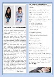 English Worksheet: TEENS LIFE - TOO MUCH PRESSURE?