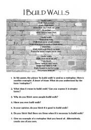 English Worksheet: Poem: I Build Walls