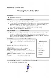 English worksheet: Watching the World Cup 2010