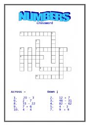 English Worksheet: Numbers Crossword