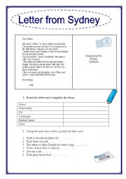 English Worksheet: Letter from Sydney