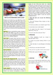 English Worksheet: CHRISTMAS-WHAT DO YOU KNOW ABOUT SANTA?-READING +SPEAKING+WRITING