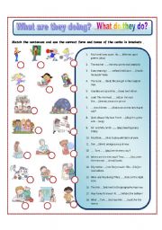 English Worksheet: What are they doing?What do they do?