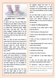 English Worksheet: TEENS EATING DISORDERS-MY BODY ISN T YOUR BODY - +SPEAKING