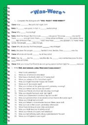 English Worksheet: Was-Were 