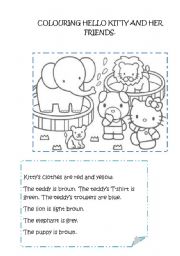 English Worksheet: Colouring Hello Kitty and her friends