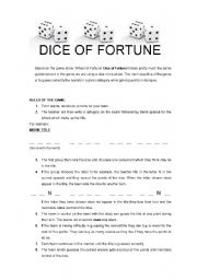 English Worksheet: dice of fortune