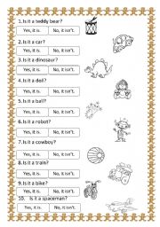 English Worksheet: Is it a teddy bear? TOYS, editable