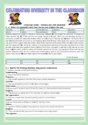 English Worksheet: CELEBRATING DIVERSITY IN THE CLASSROOM