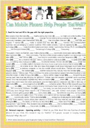 English Worksheet: CAN MOBILE PHONES HELP PEOPLE EAT WELL?