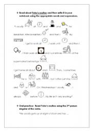 English Worksheet: Peters daily routine