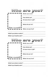 English worksheet: Who are you?