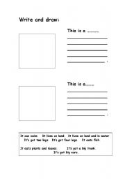 English worksheet: Write and draw the animals