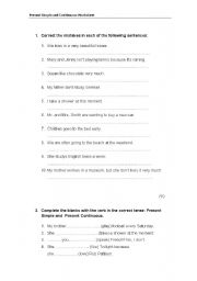 English Worksheet: PRESENT SIMPLE AND CONTINUOUS
