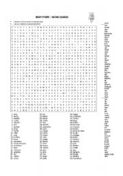 English Worksheet: Body parts - word search and match