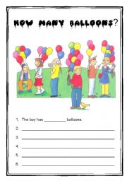 English Worksheet: How many balloons ?