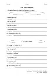 English worksheet: Back to school - dialogue on summer holidays