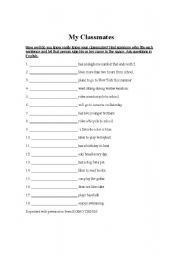 English worksheet: FIRST DAY IN THE CLASSROOM