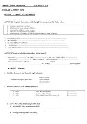 English Worksheet:   family relationships