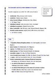 English worksheet: Definite article with place names