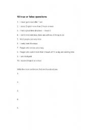 English worksheet: 10 true false questions