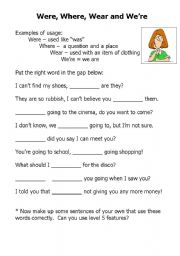 English Worksheet: Were, Where, Wear and Were