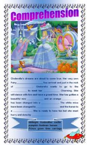 English Worksheet: Comprehension - Cinderellas Dream Comes True