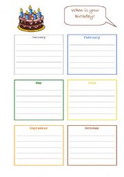 English Worksheet: Birthday Calendar