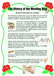 English Worksheet: The History of the Wedding Ring - 2 pages + key