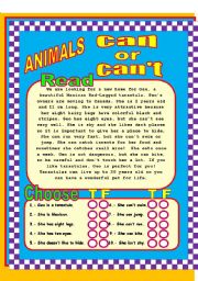English Worksheet: Animals can or cant!