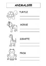 English worksheet: Animals