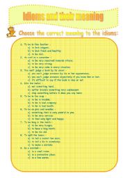 English Worksheet: Idioms and their meanings.