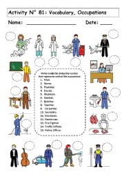 English Worksheet: VOCABULARY:  OCCUPATIONS 