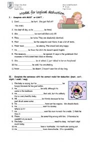 English Worksheet: Modal for logical deduction