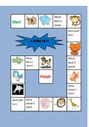 English Worksheet: Animals Board game 