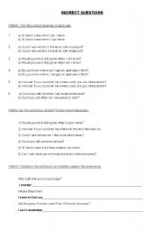 English Worksheet: Indirect Questions
