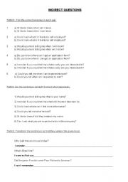 English worksheet: Indirect Questions