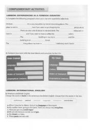 English Worksheet: Experiences in a Foreign Country