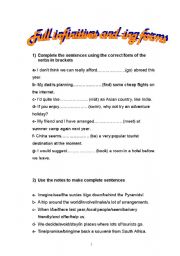 English Worksheet: Full infinitives and -ing forms
